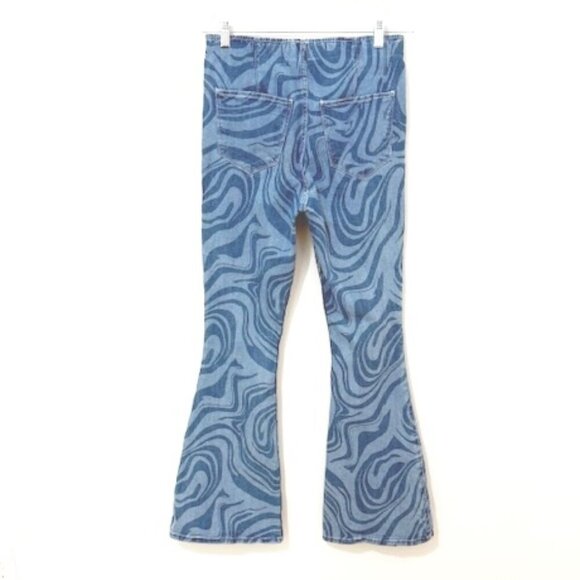 Hollister Denim Jeans Ultra High Rise Flare Pull On Blue Swirl Marble Retro S - Picture 2 of 3